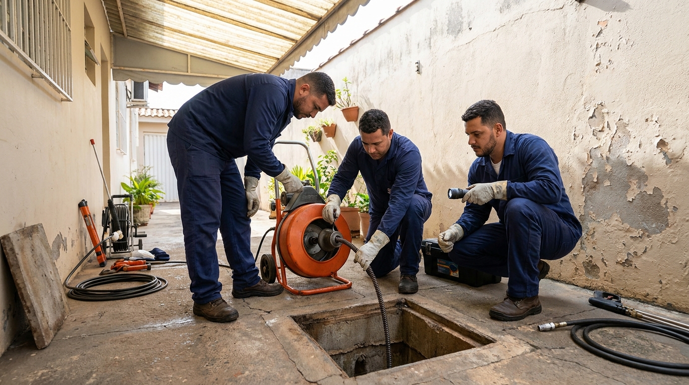 Desentupimento de esgoto com hidrojateamento em Goiânia‑GO