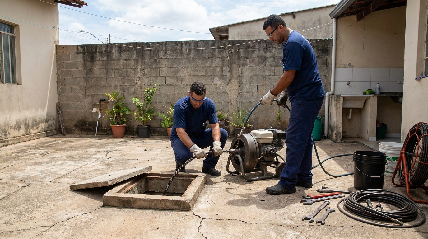 Desentupimento de esgoto residencial em Goiânia‑GO