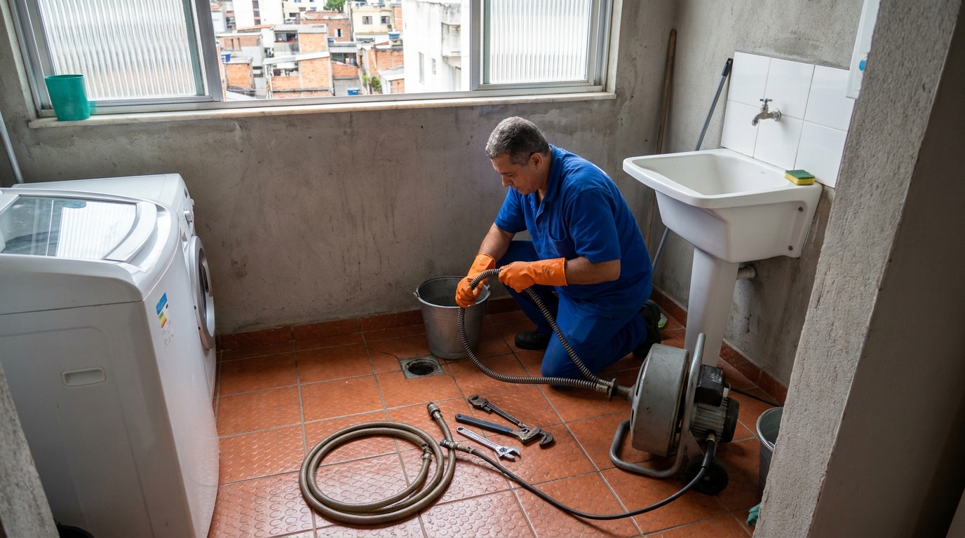 Desentupimento de ralo com equipamento em Goiânia‑GO