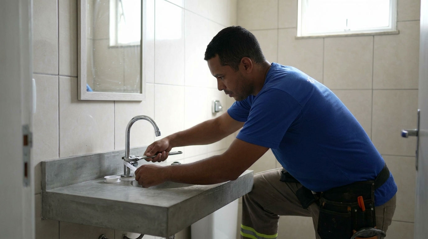 Encanador instalando torneira em Goiânia‑GO